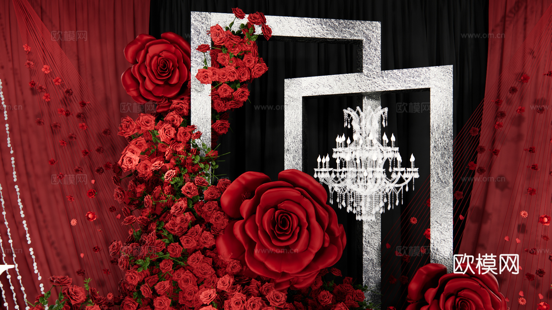 小众红玫瑰秀场风婚礼设计su模型下载（渲染图4）