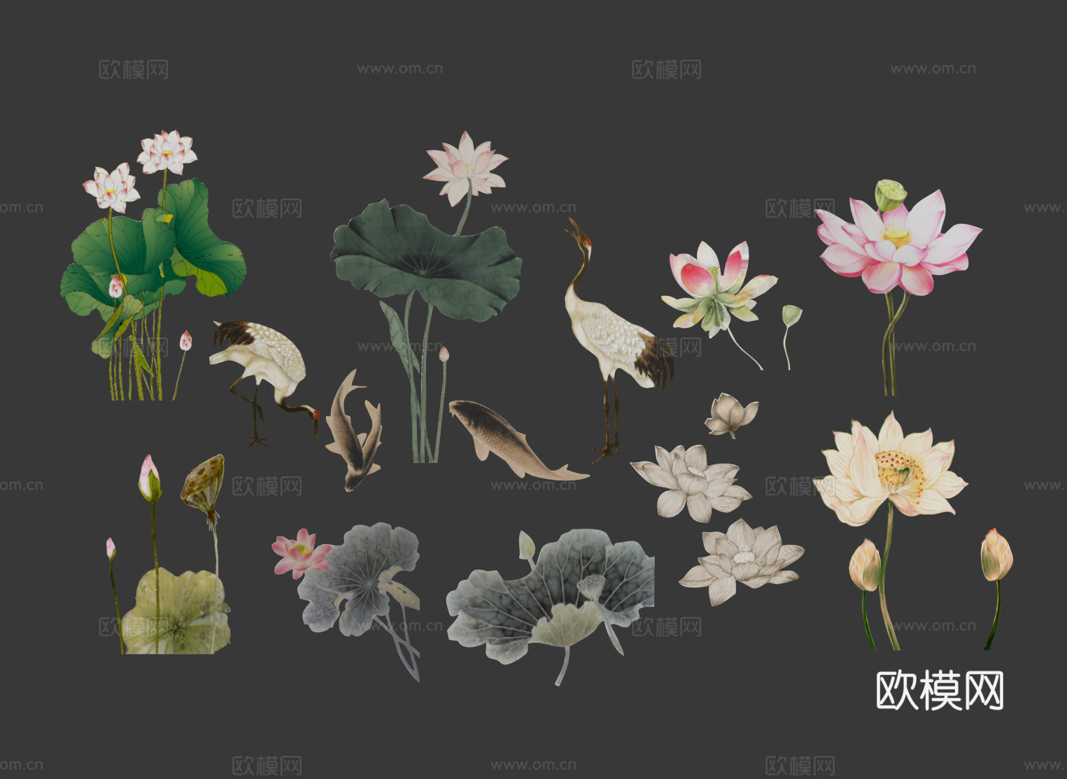 国潮雕花，花卉剪影，腊梅花，牡丹，国花，国风，桃花，樱花，粉su模型下载（渲染图2）