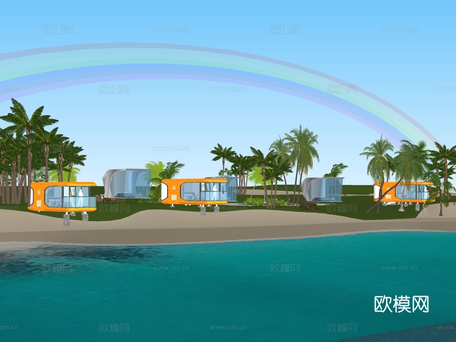 民宿建筑 平地民宿建筑 集装箱民宿建筑su模型下载（渲染图1）