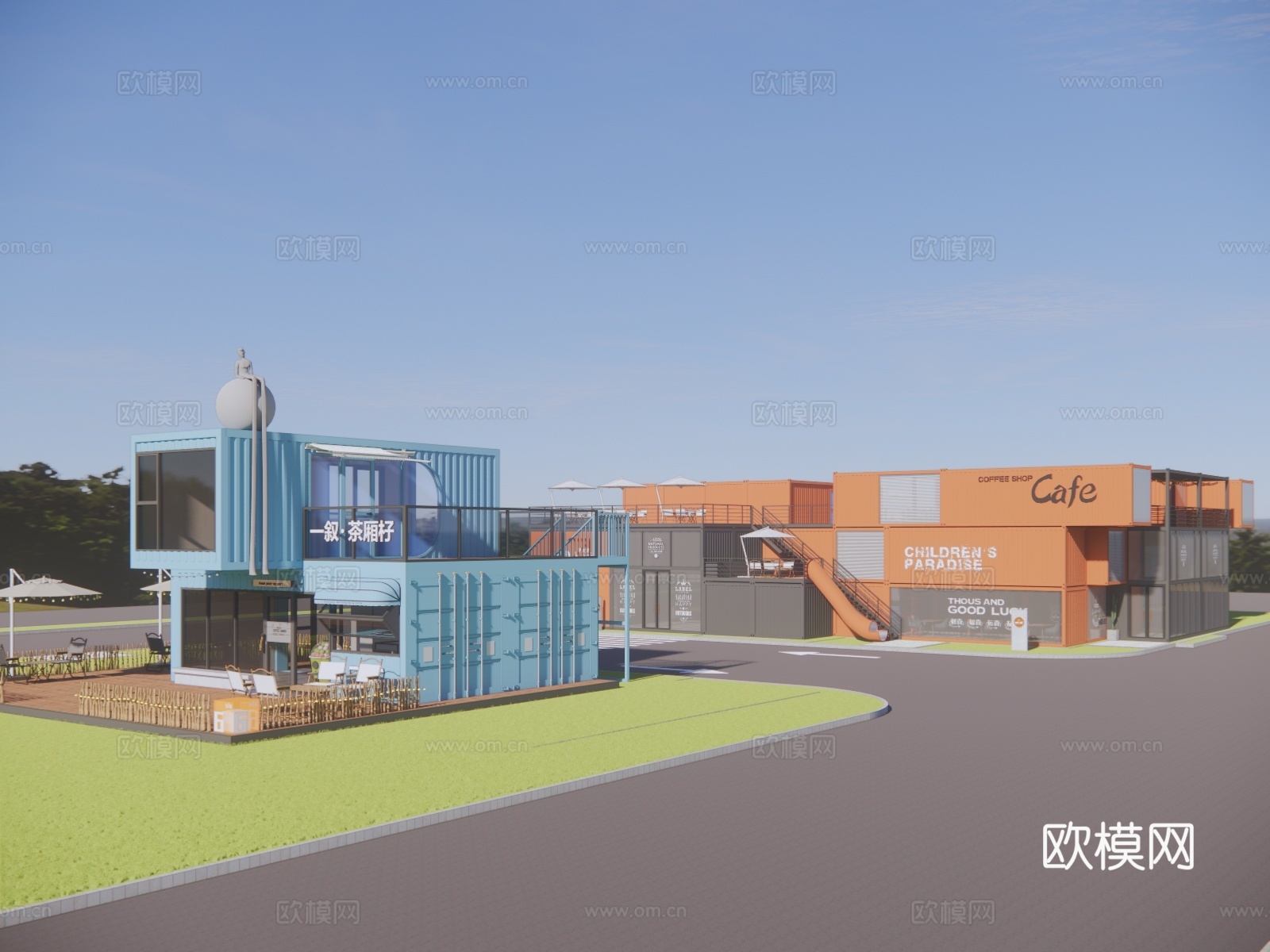 民宿建筑 平地民宿建筑 集装箱民宿建筑su模型下载（渲染图3）