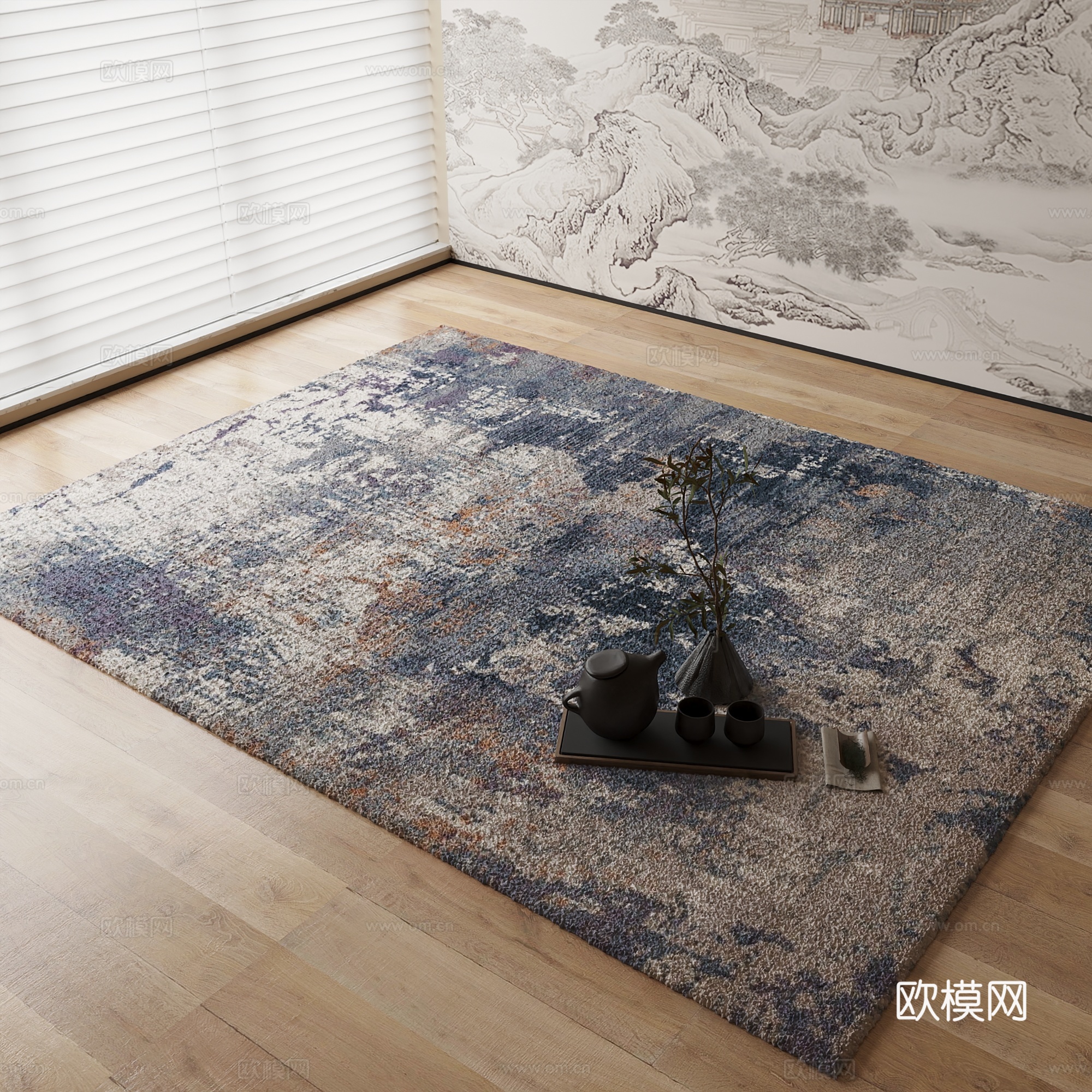新中式地毯3d模型下载