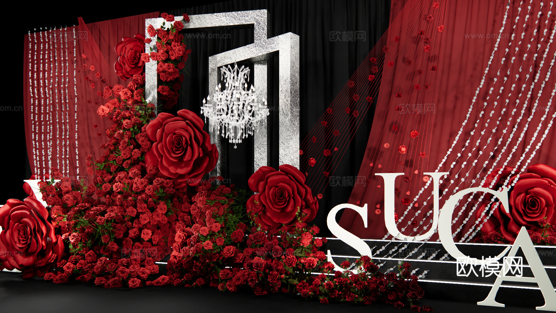 小众红玫瑰秀场风婚礼设计su模型下载（渲染图3）
