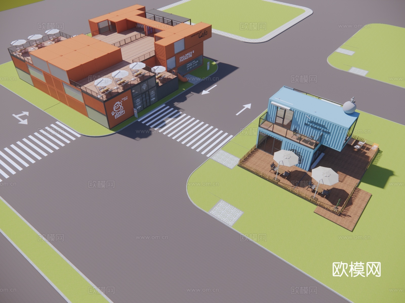 民宿建筑 平地民宿建筑 集装箱民宿建筑su模型下载（渲染图1）