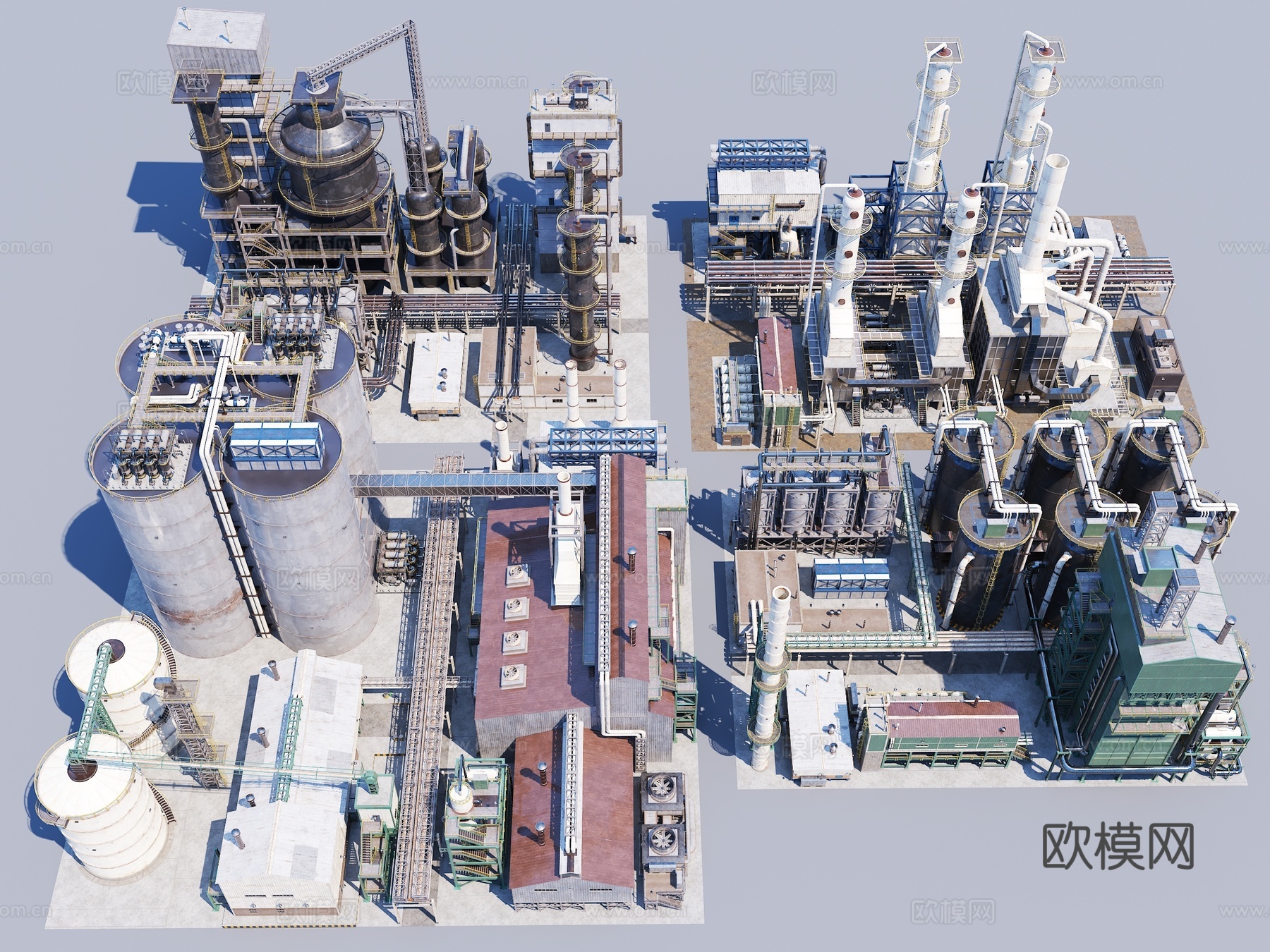 工厂 反应堆建筑 油泵 烟囱 冷却塔 管道 储气库3d模型下载