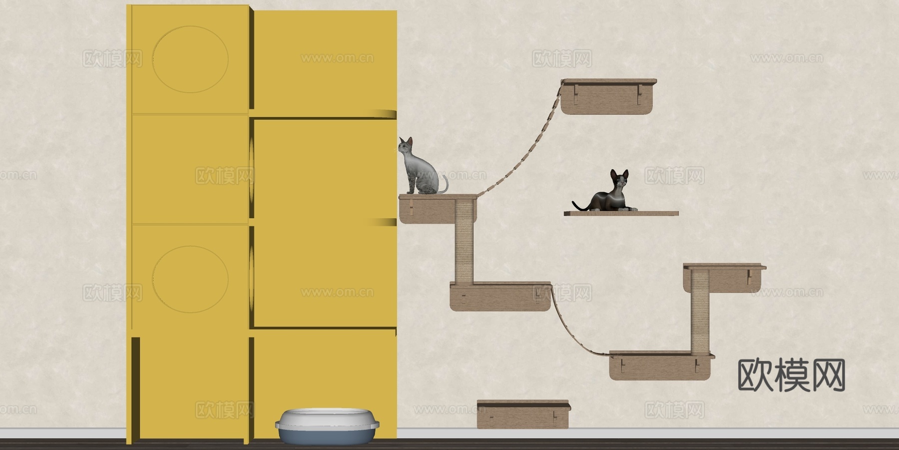 现代猫爬架su模型下载（渲染图2）