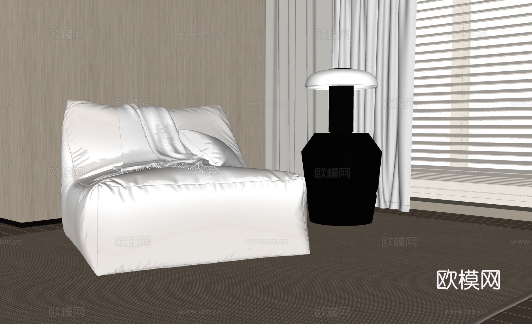 现代奶油风休闲沙发 懒人沙发 边几su模型下载（渲染图2）