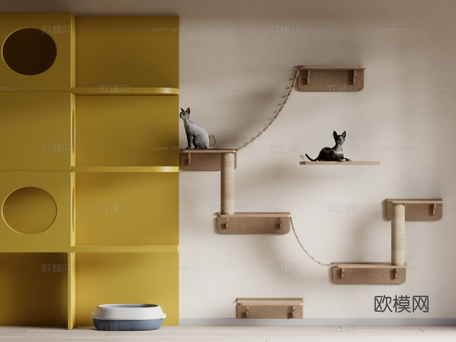 现代猫爬架su模型下载（渲染图1）