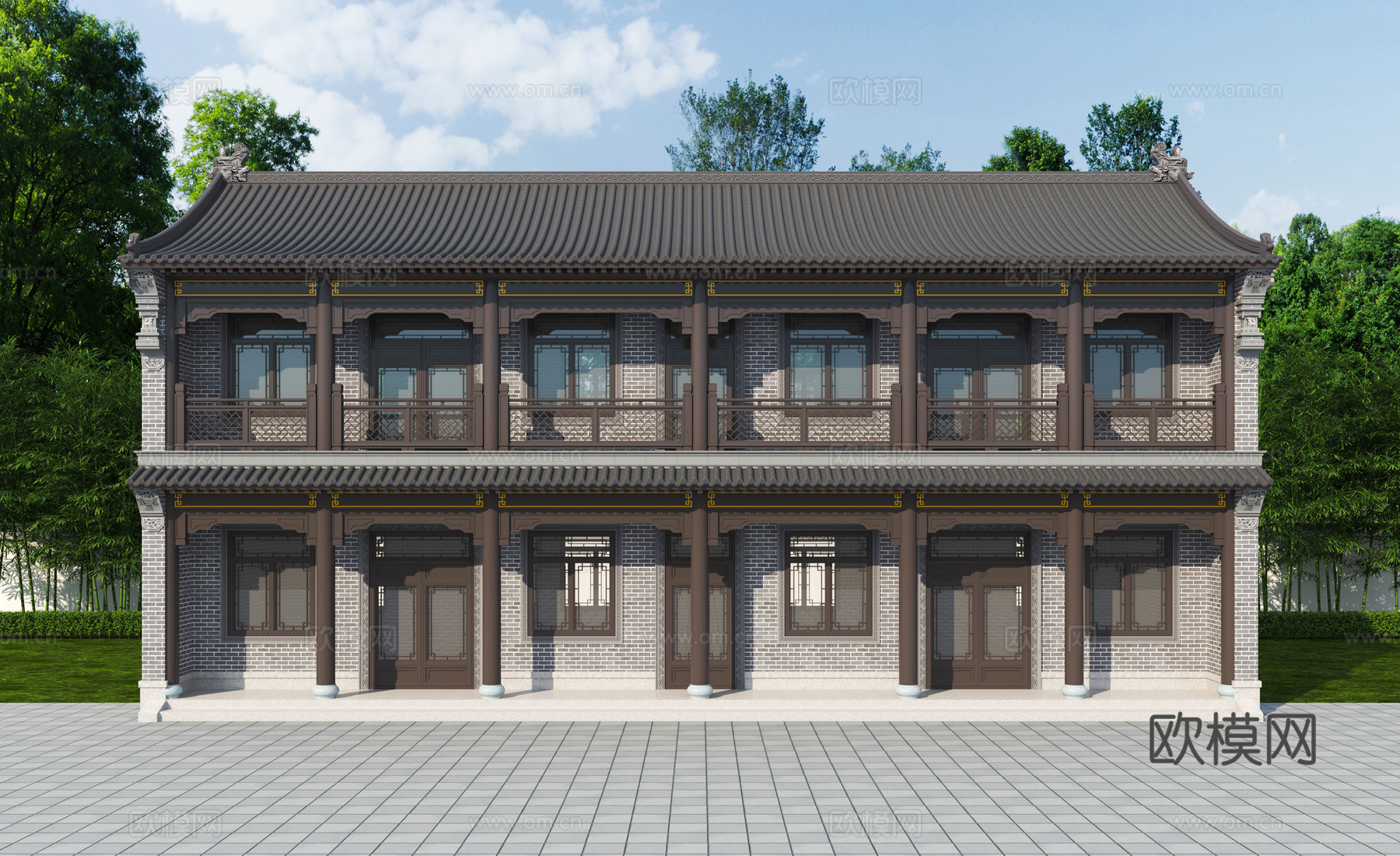 中式别墅 厢房3d模型下载