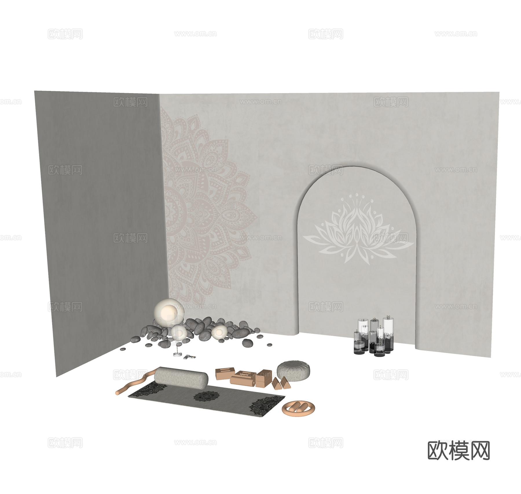 禅意瑜伽室 瑜伽用品su模型下载（渲染图5）