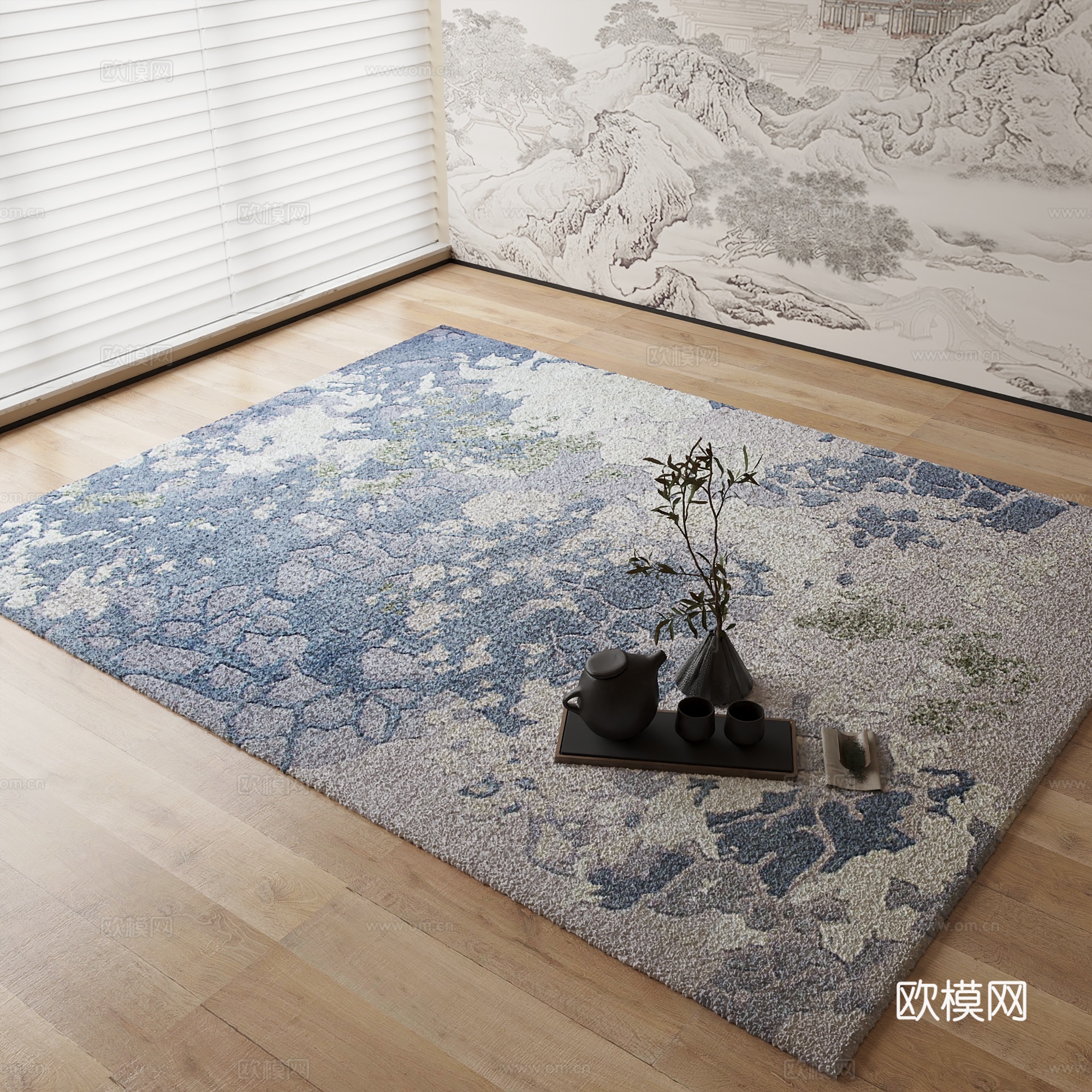 新中式地毯su模型下载（渲染图1）