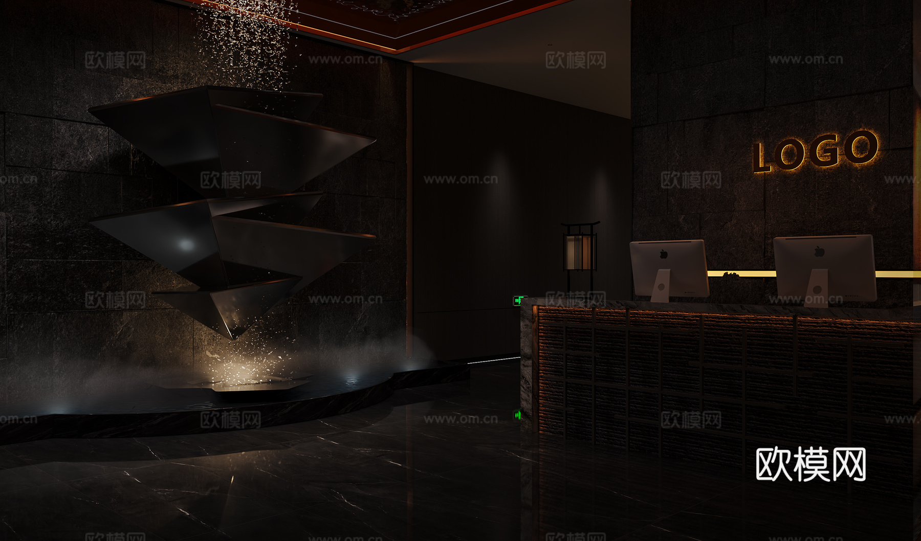暗黑风大厅3d模型下载（渲染图1）