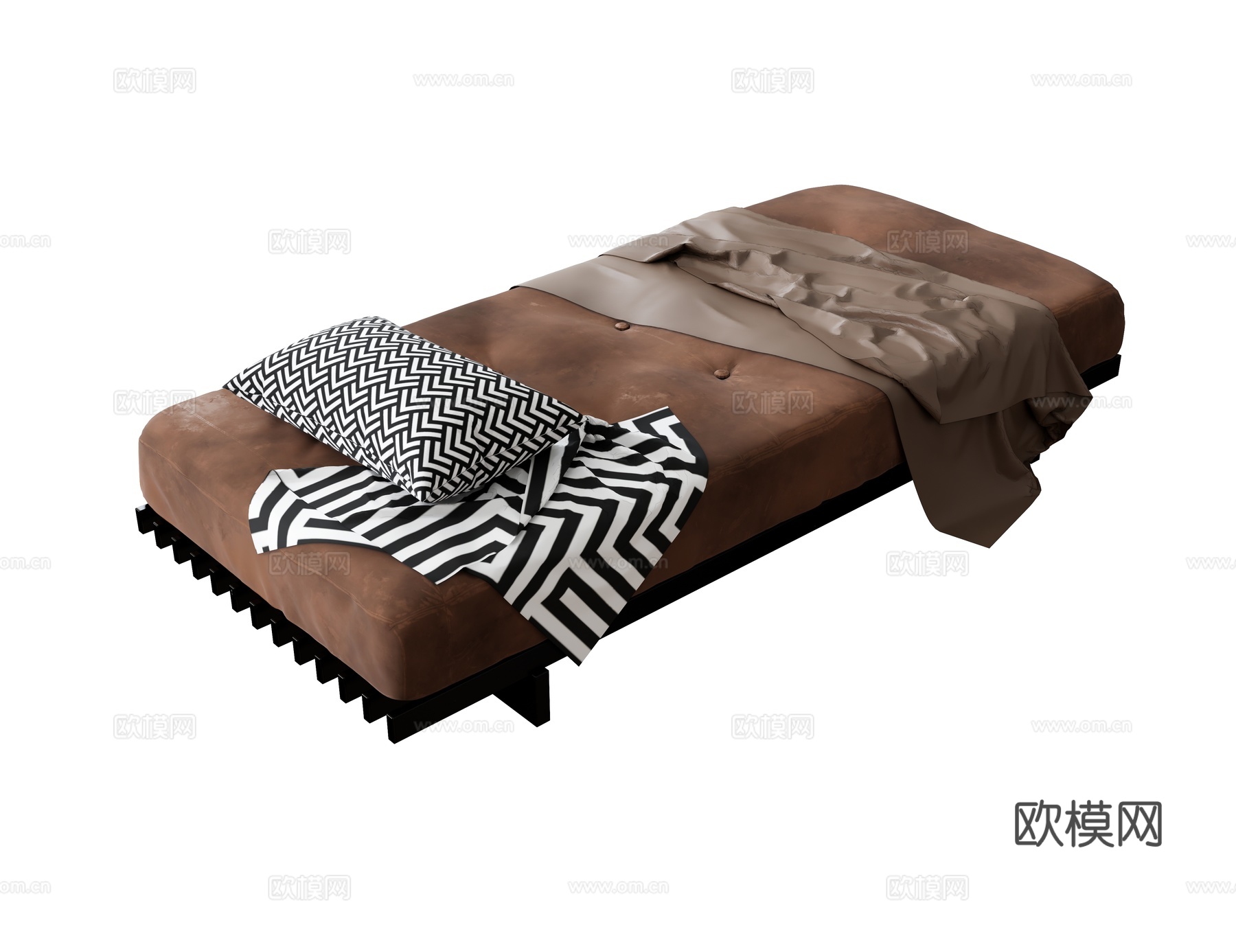 单人沙发沙发床  毯子枕头沙发椅   沙发凳床尾凳su模型下载（渲染图1）