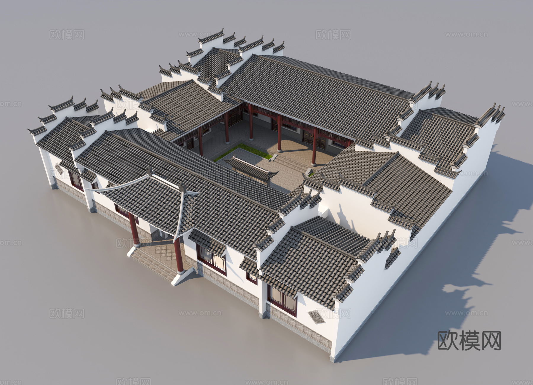 中式四合院 三合院3d模型