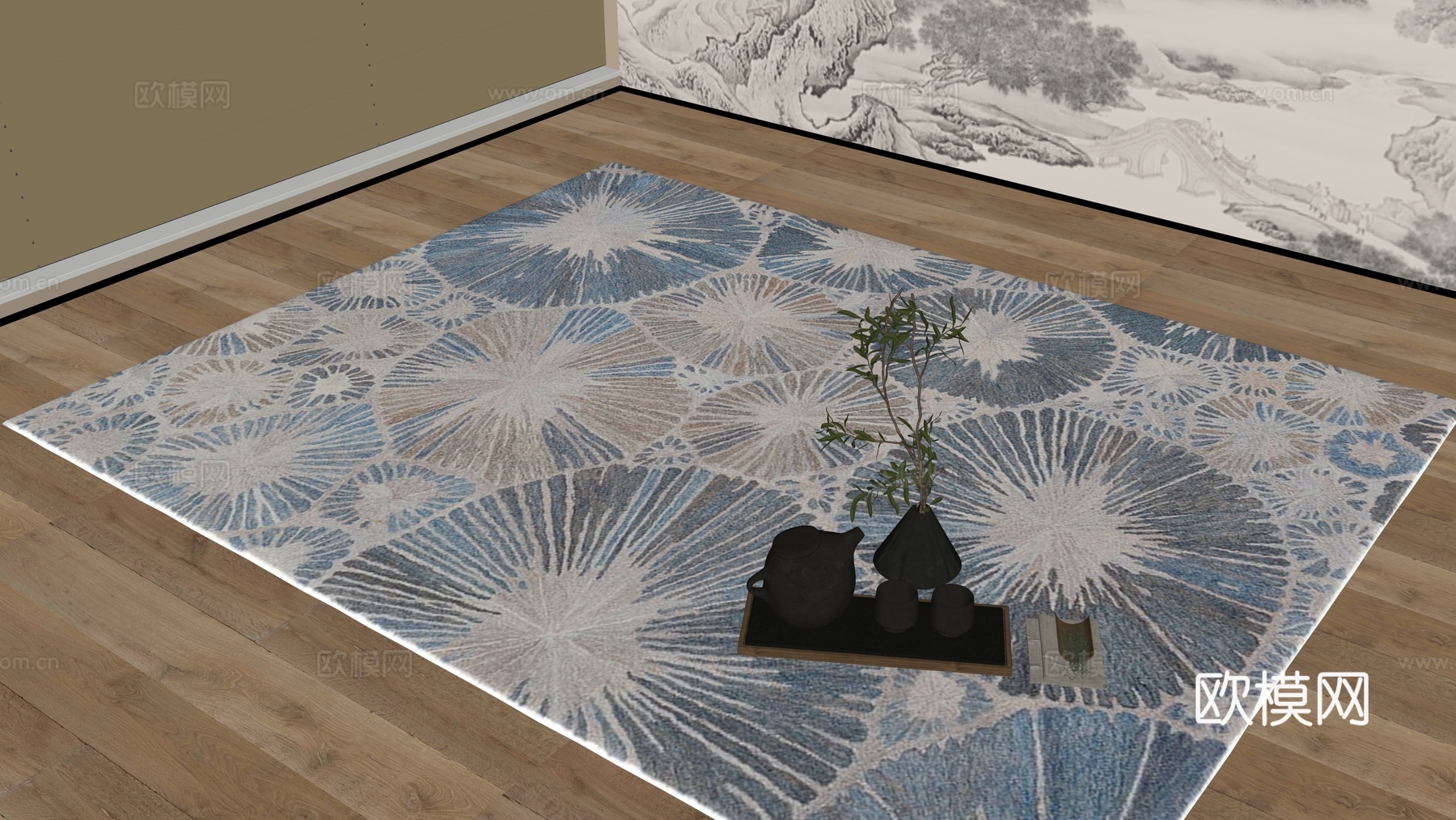 新中式地毯su模型下载（渲染图2）
