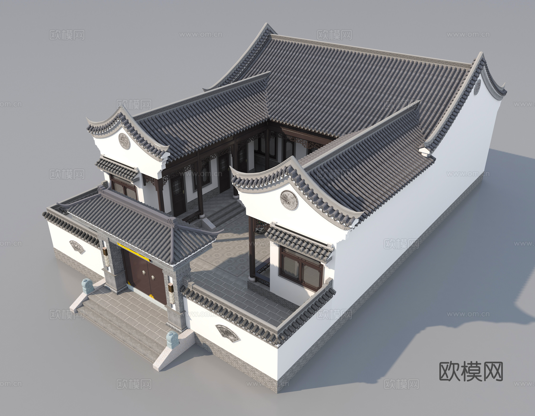 中式四合院 三合院3d模型