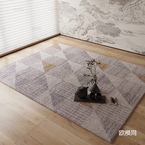 新中式地毯3d模型下载
