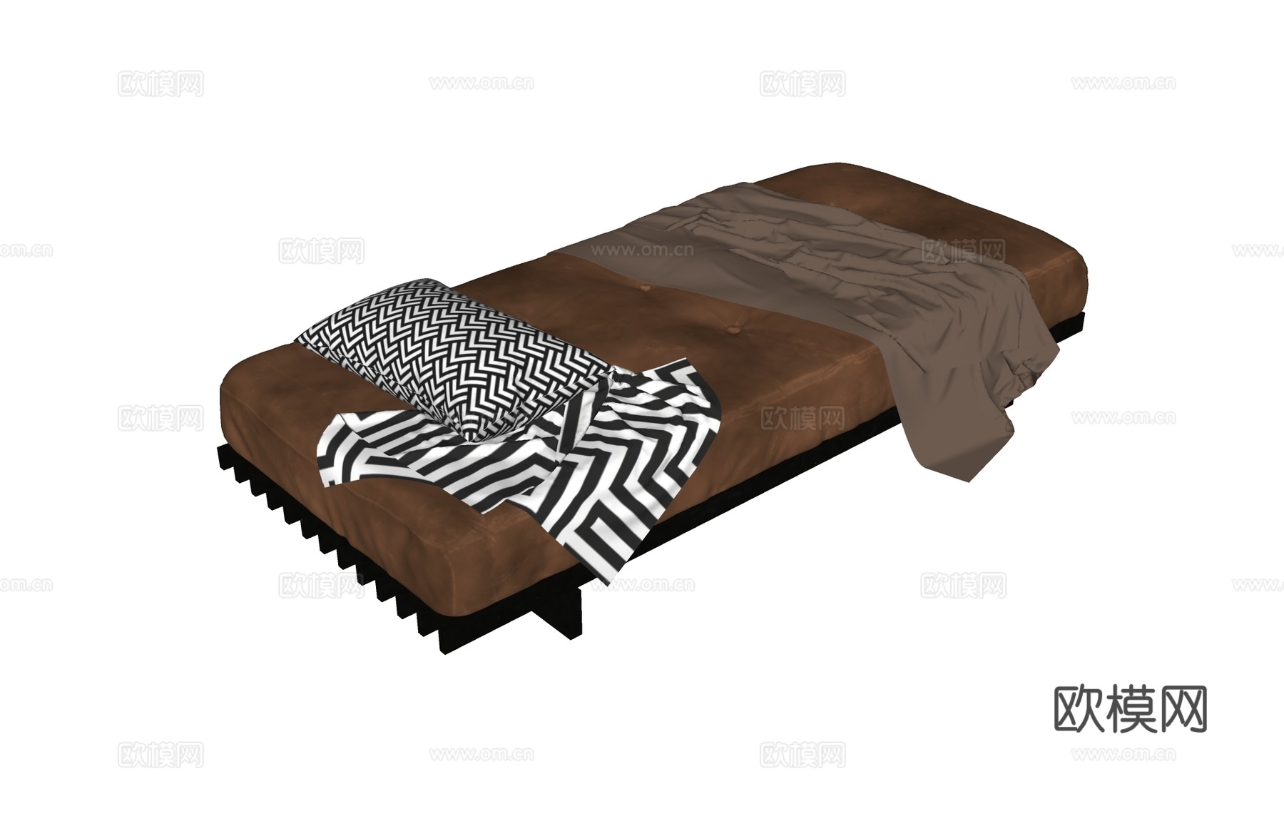 单人沙发沙发床  毯子枕头沙发椅   沙发凳床尾凳su模型下载（渲染图2）