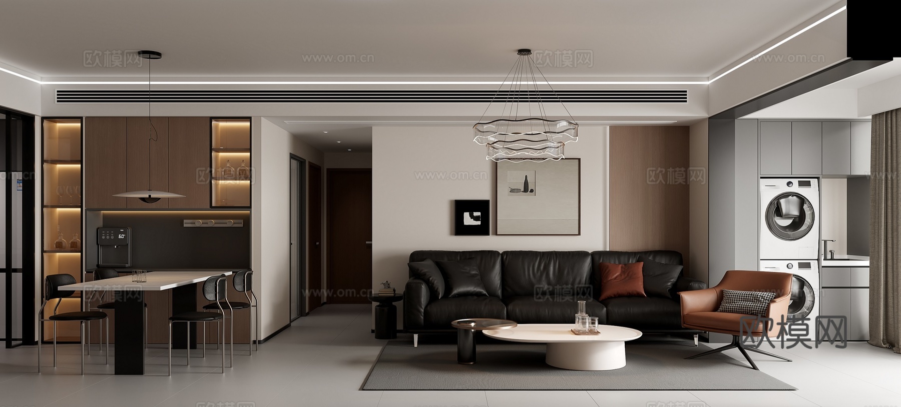 现代客餐厅3d模型下载（渲染图1）