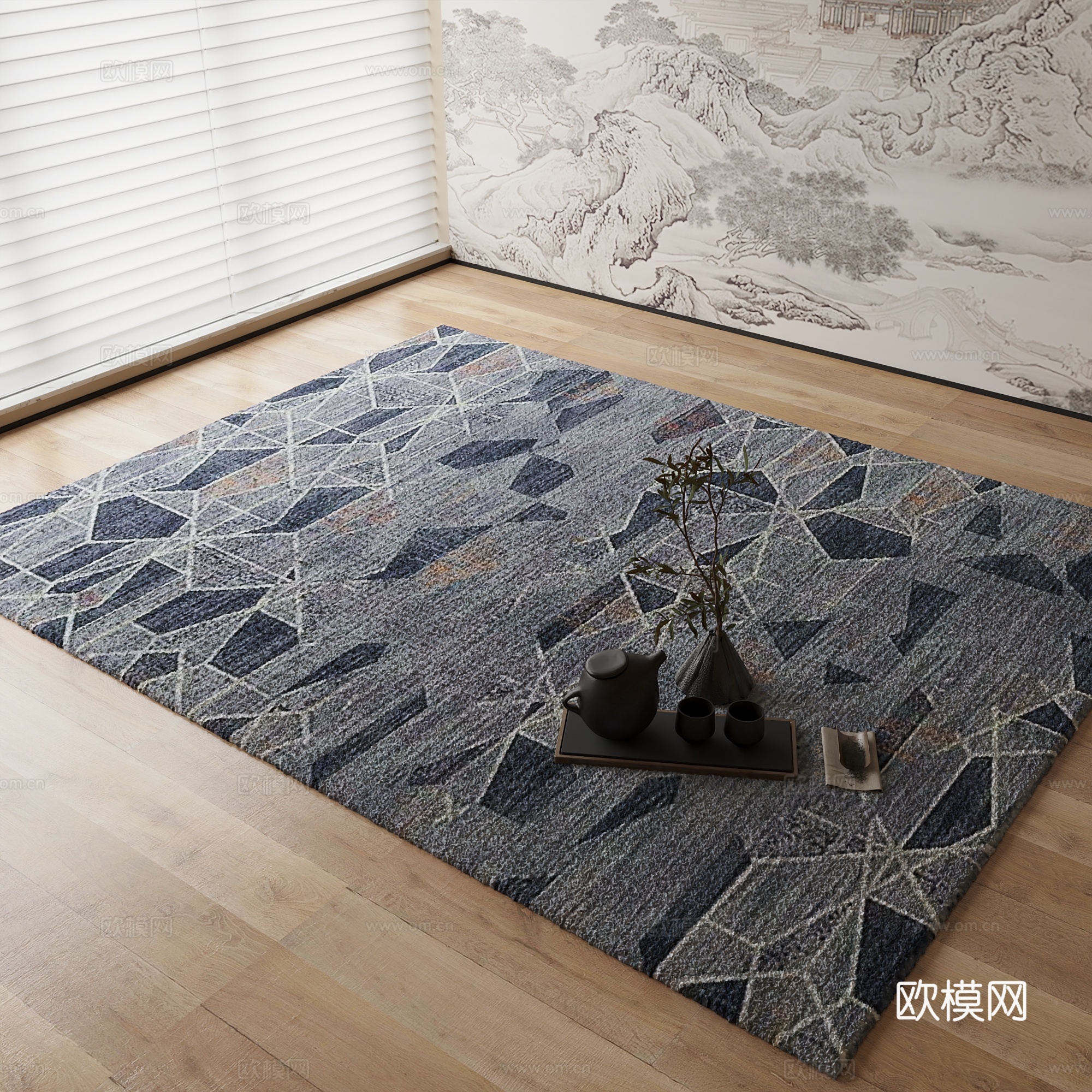 新中式地毯3d模型下载