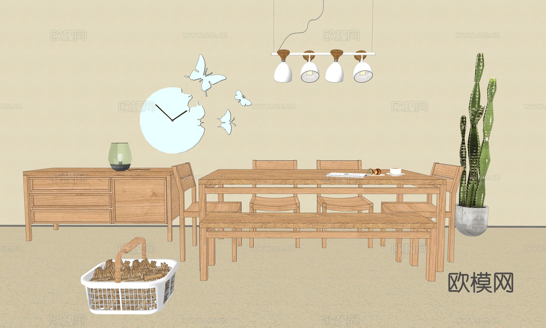 日式 餐桌椅 休闲餐椅 户外椅su模型下载（渲染图2）