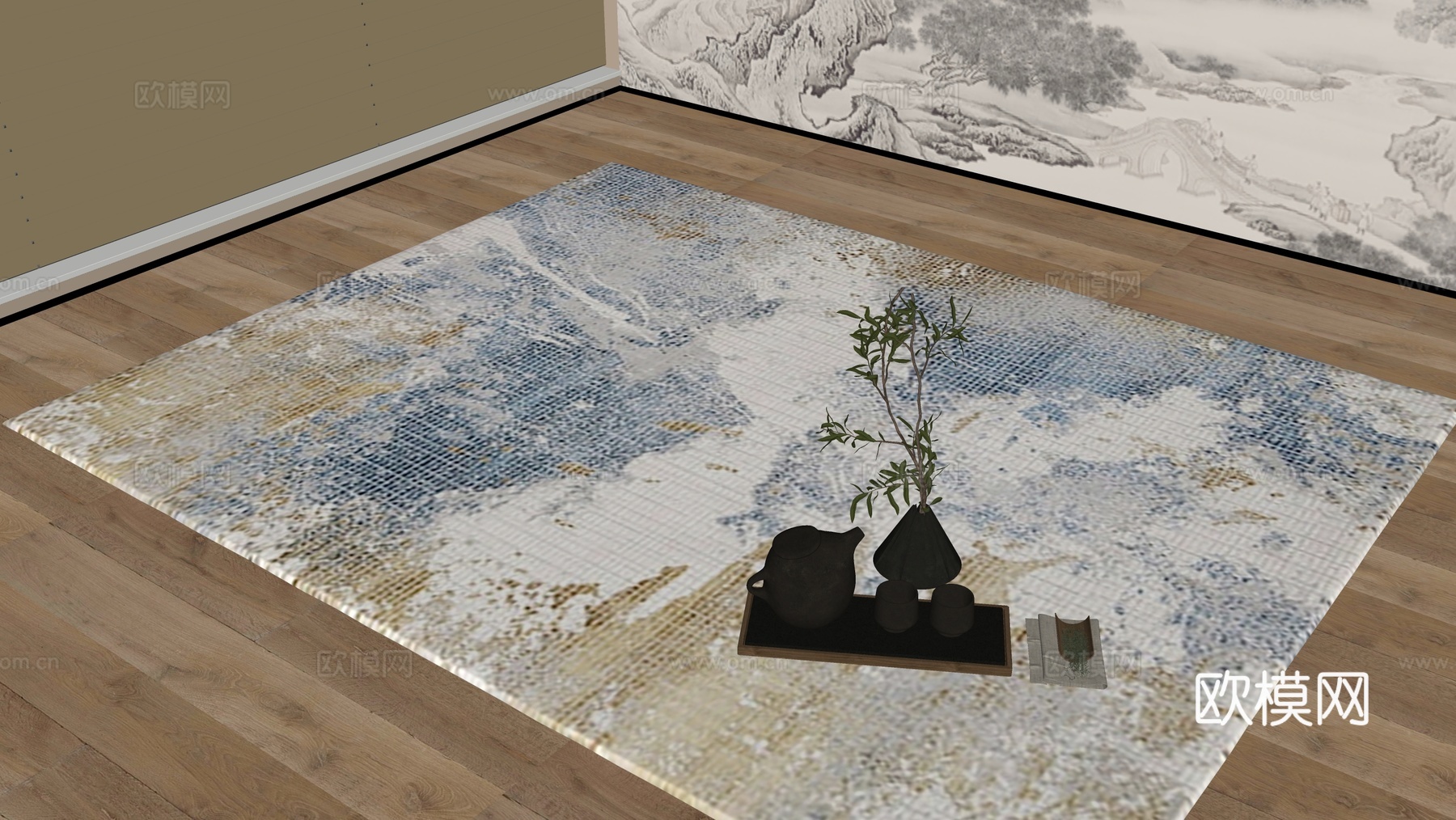 新中式地毯su模型下载（渲染图2）