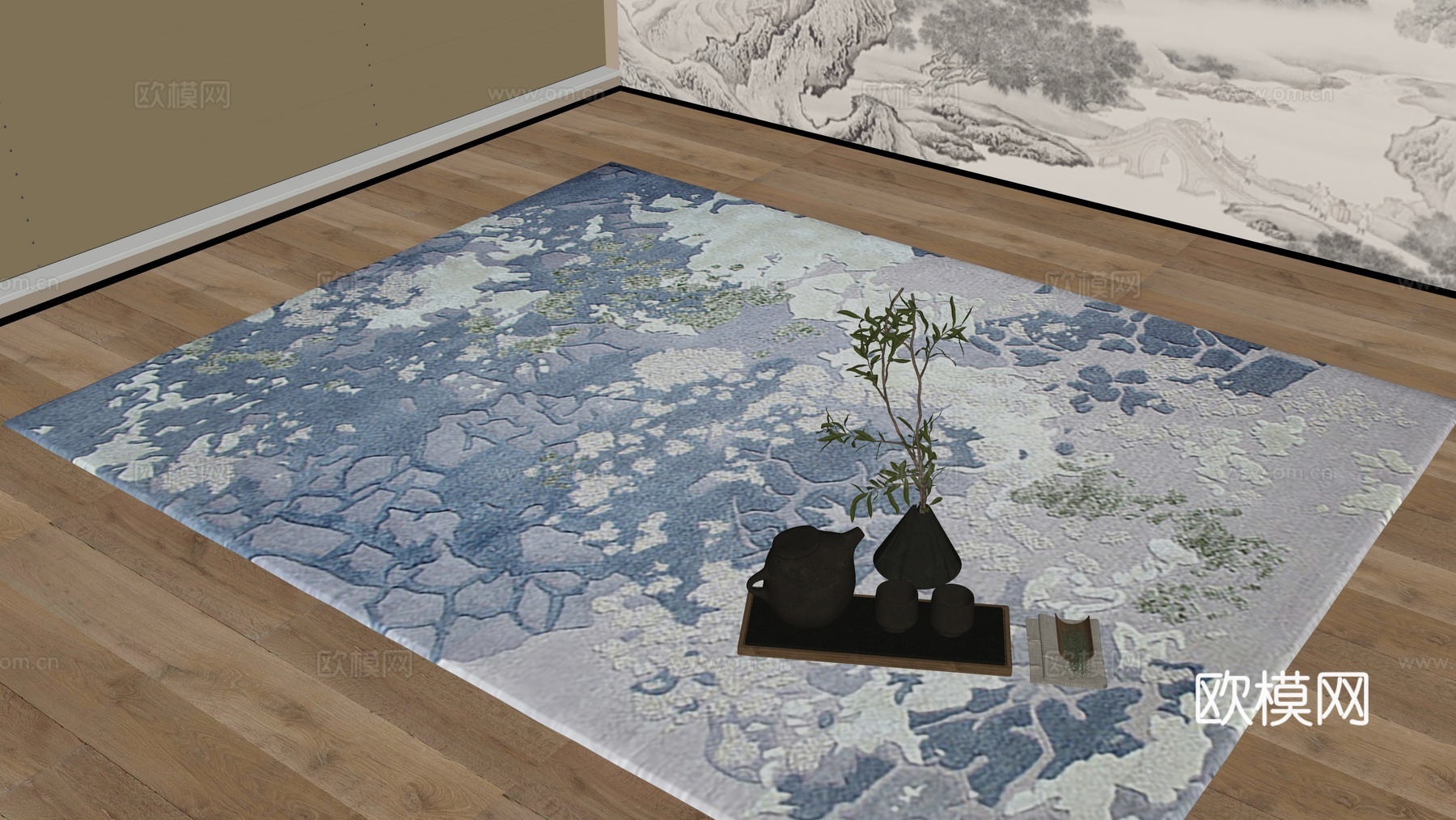 新中式地毯su模型下载（渲染图2）