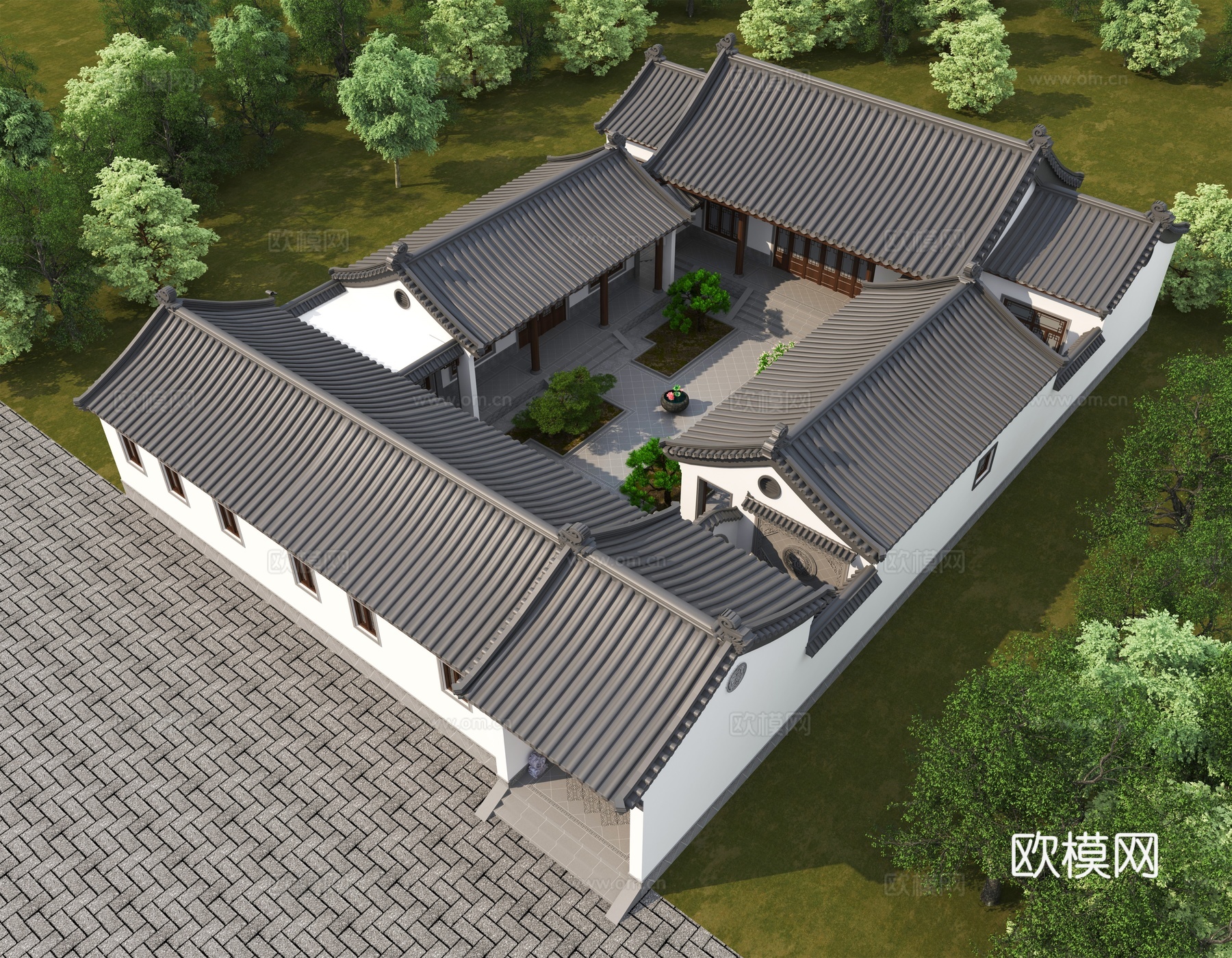 中式四合院 三合院3d模型