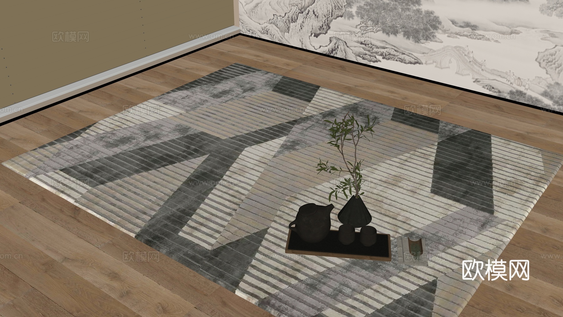 新中式地毯su模型下载（渲染图2）