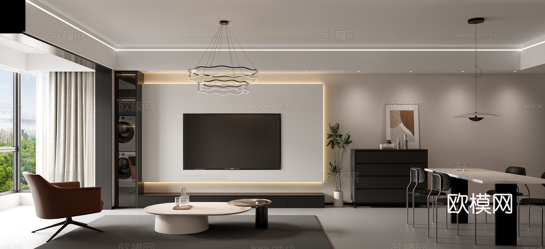 现代客餐厅3d模型下载（渲染图2）