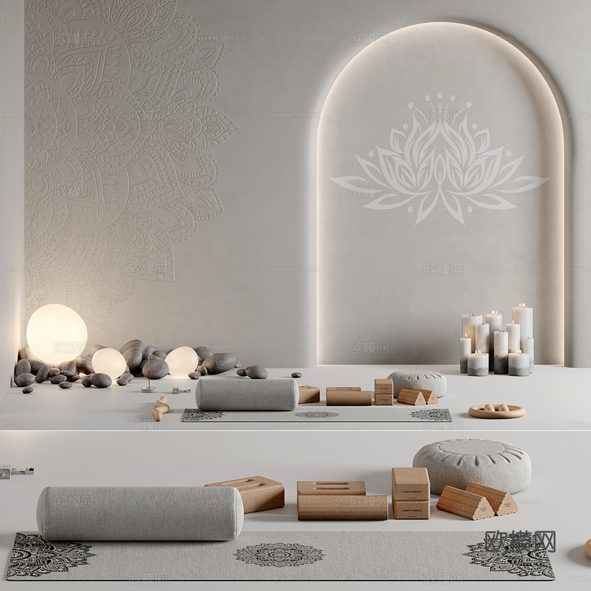 禅意瑜伽室 瑜伽用品su模型下载（渲染图1）