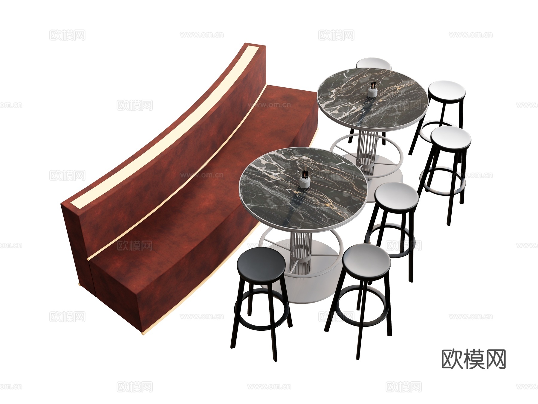 卡座沙发布艺沙发   餐桌椅餐椅凳子  长条沙发靠背沙发su模型下载（渲染图1）