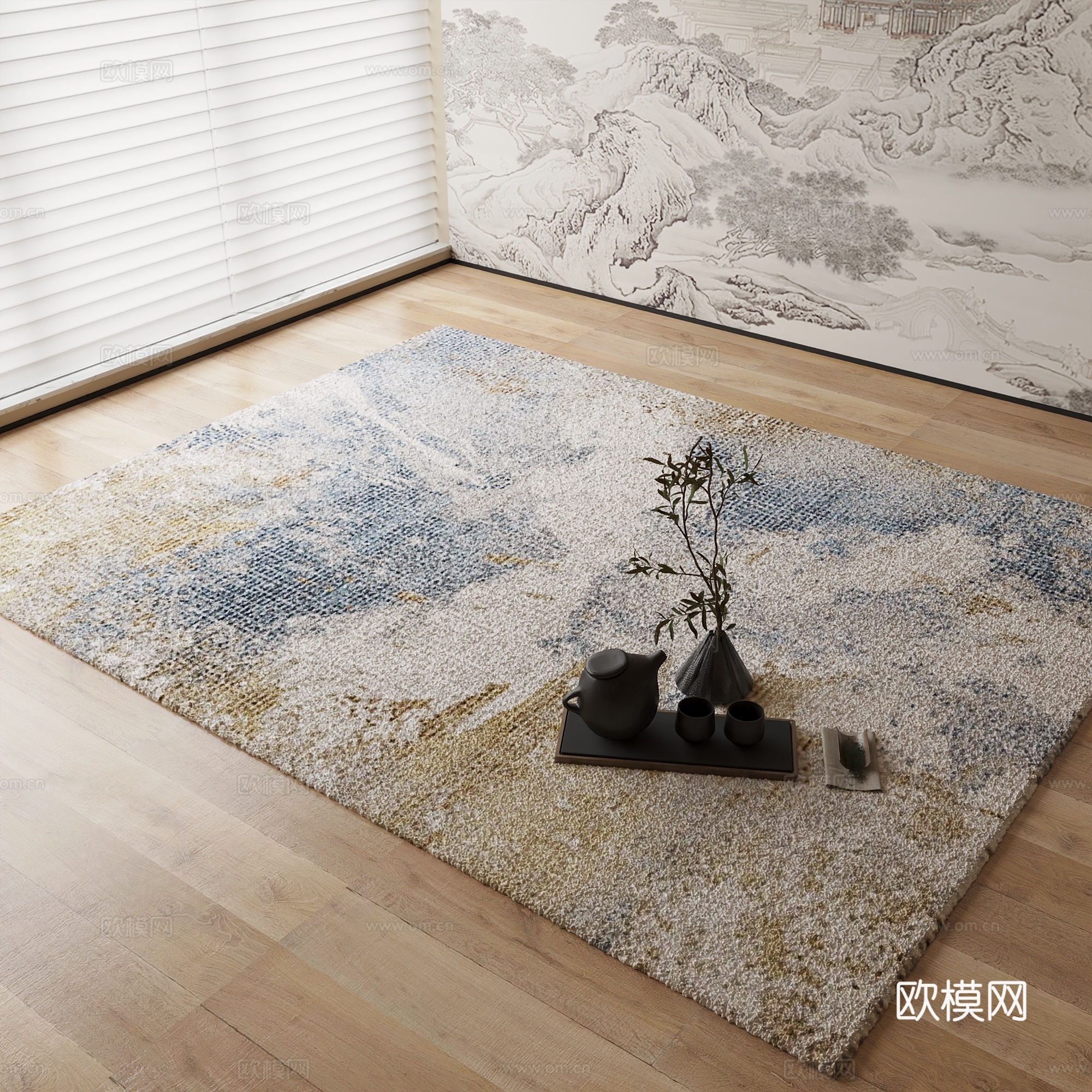 新中式地毯su模型下载（渲染图1）