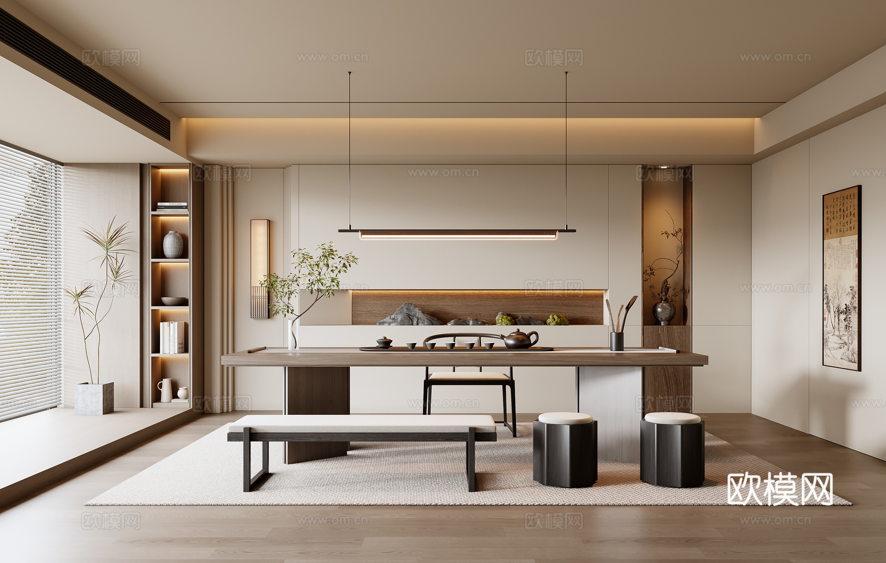 新中式茶室3d模型下载