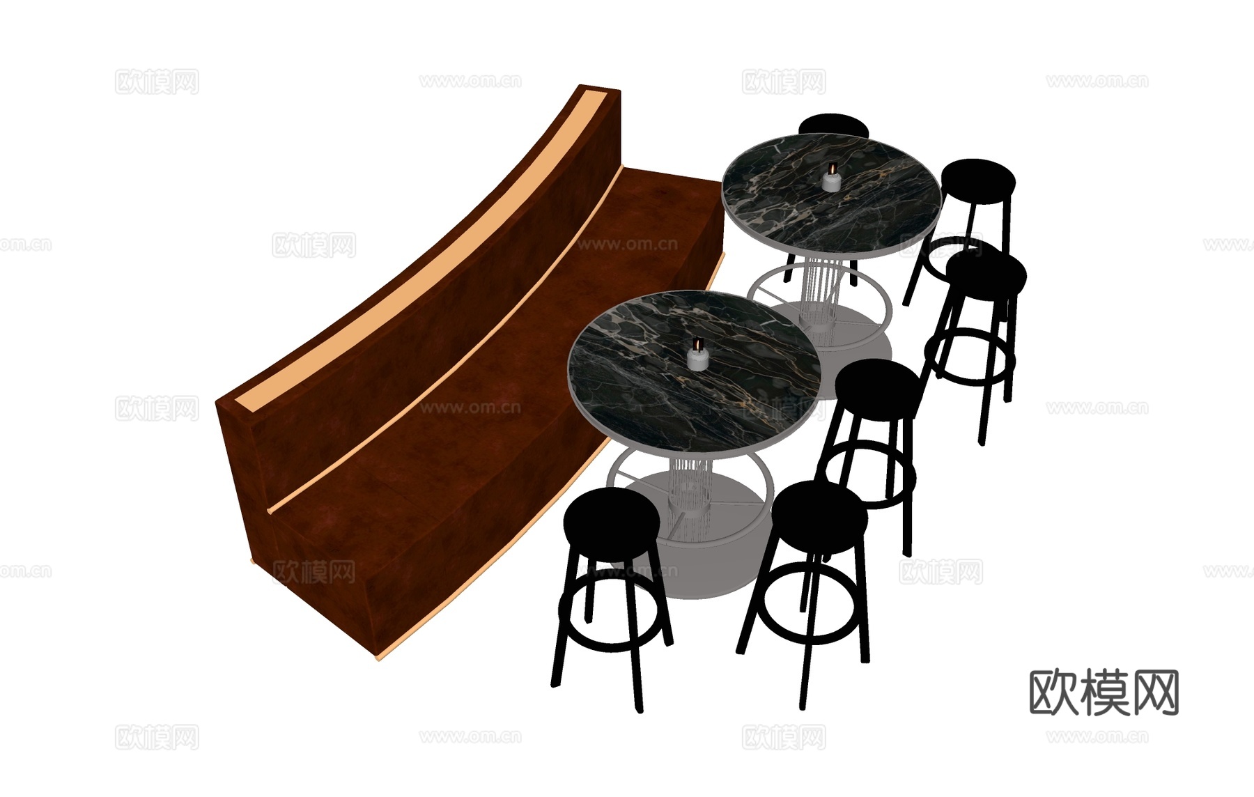 卡座沙发布艺沙发   餐桌椅餐椅凳子  长条沙发靠背沙发su模型下载（渲染图2）