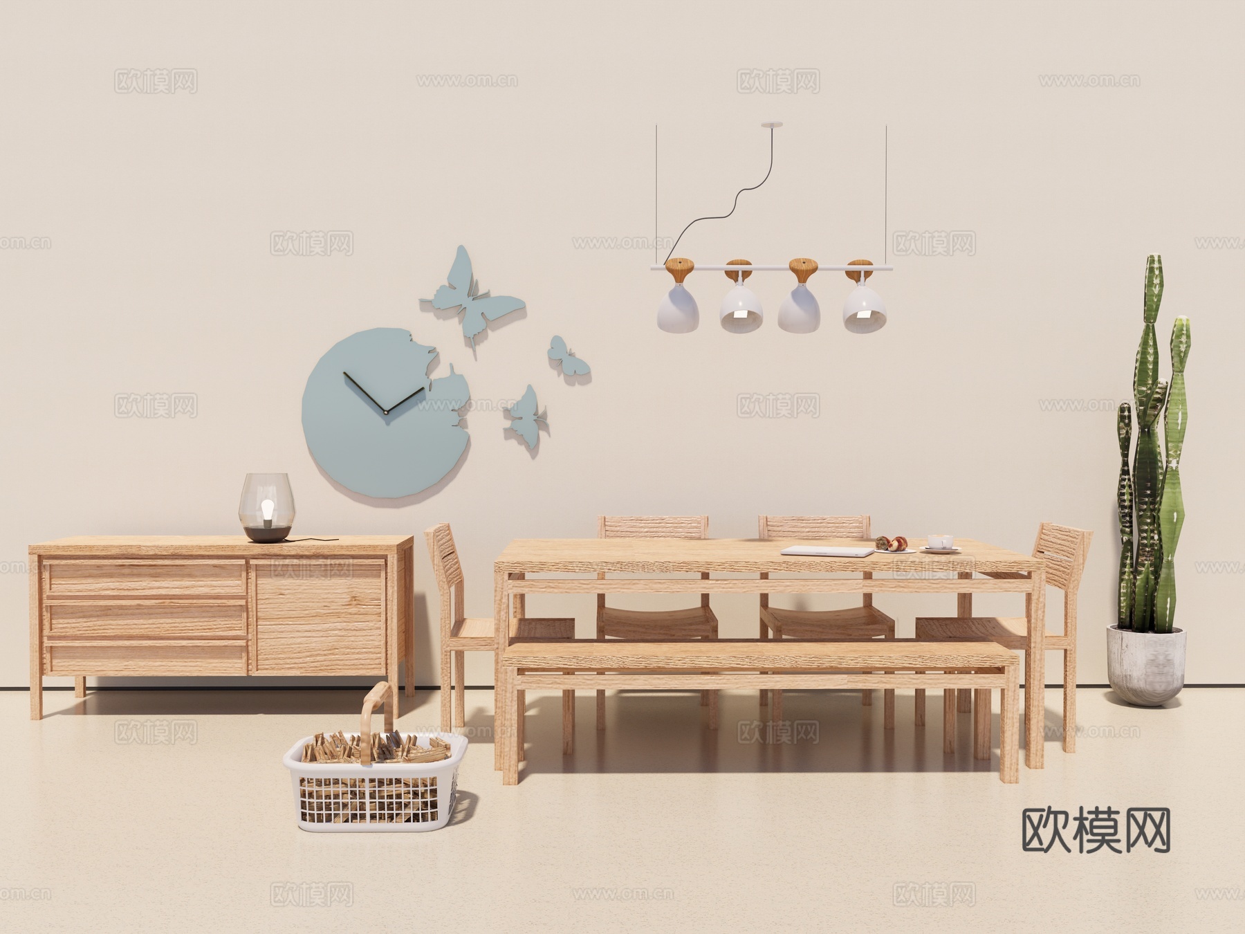 日式 餐桌椅 休闲餐椅 户外椅su模型下载（渲染图1）