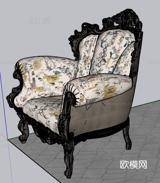 法式单人沙发su模型下载（渲染图3）