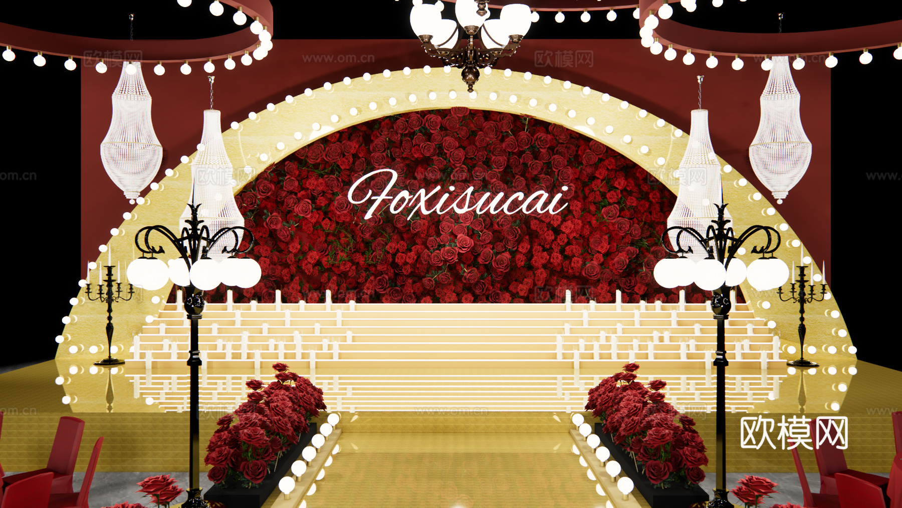 红色复古风婚礼设计su模型
