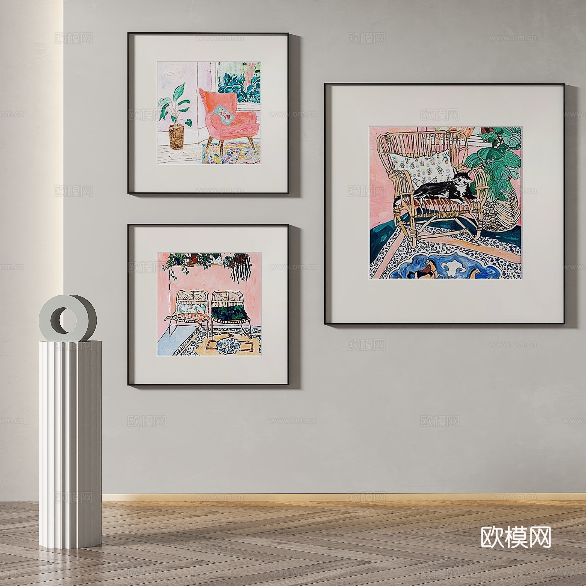 现代，简约，抽象，复古，油画，装饰画3d模型