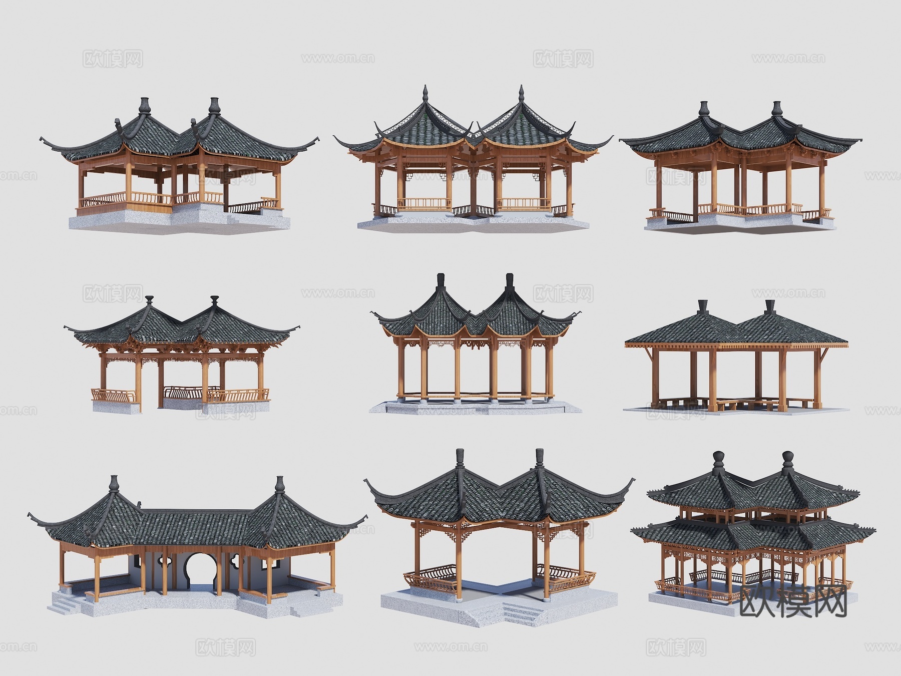 中式半亭 亭子 月洞门亭 景观亭 苏州园林亭 苏式亭 古建亭3d模型