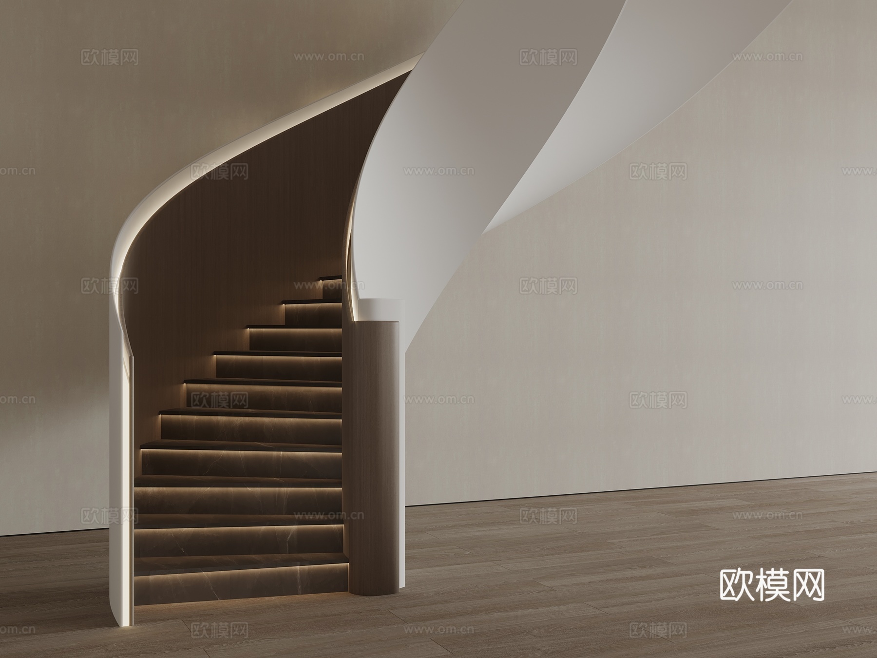 弧形楼梯su模型下载（渲染图1）