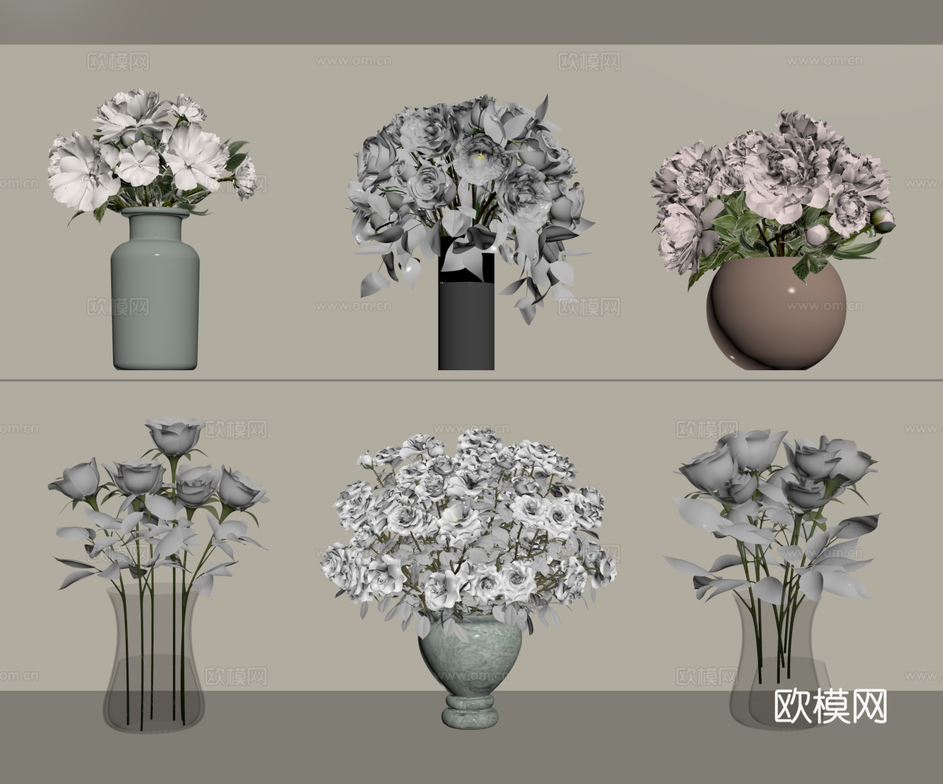 现代花瓶花卉su模型