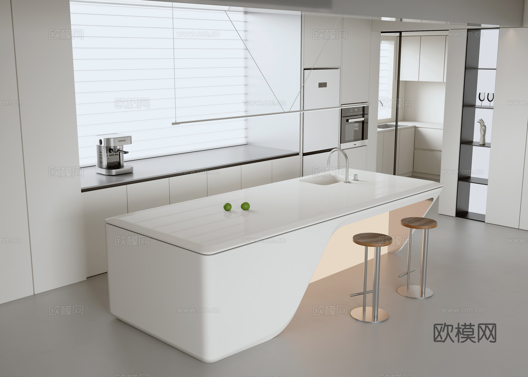 现代极简中岛台su模型下载（渲染图1）