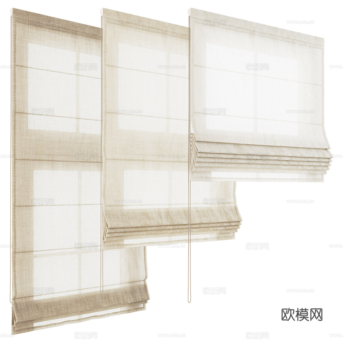 新中式棉麻布艺卷帘3d模型