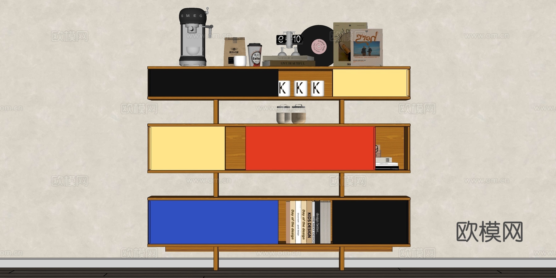 现代包豪斯置物架 储物柜su模型