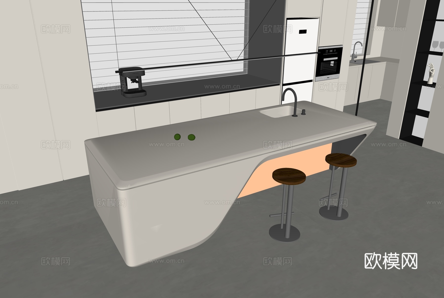 现代极简中岛台su模型下载（渲染图2）