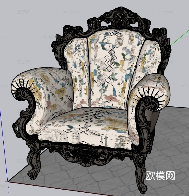 法式单人沙发su模型下载（渲染图2）