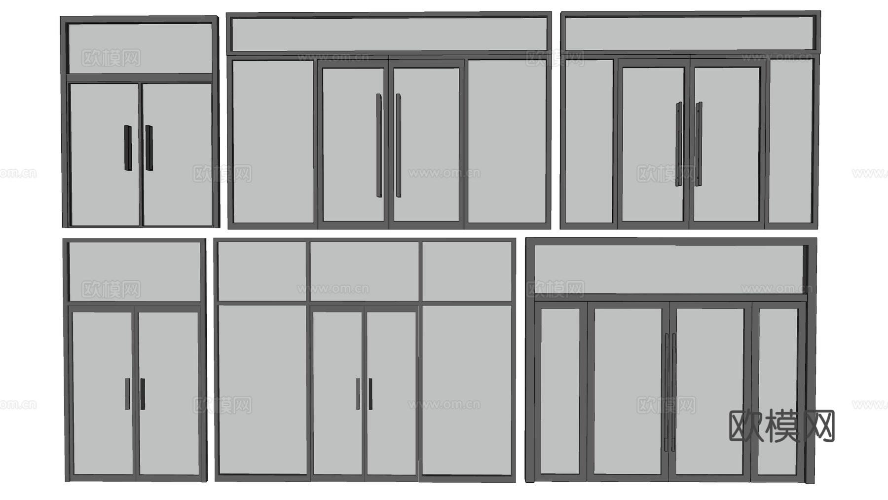 现代落地玻璃门窗 玻璃隔断 办公隔断 玻璃推拉门su模型