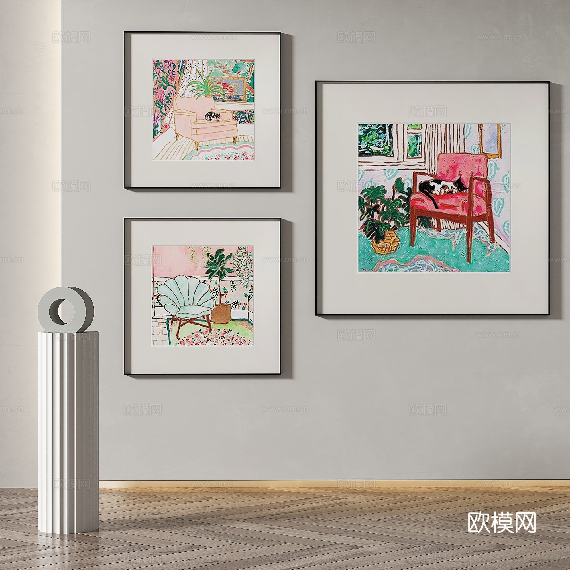 现代，简约，抽象，复古，油画，装饰画3d模型