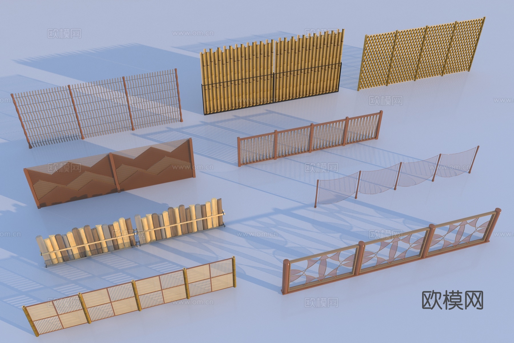 新中式格栅围墙3d模型