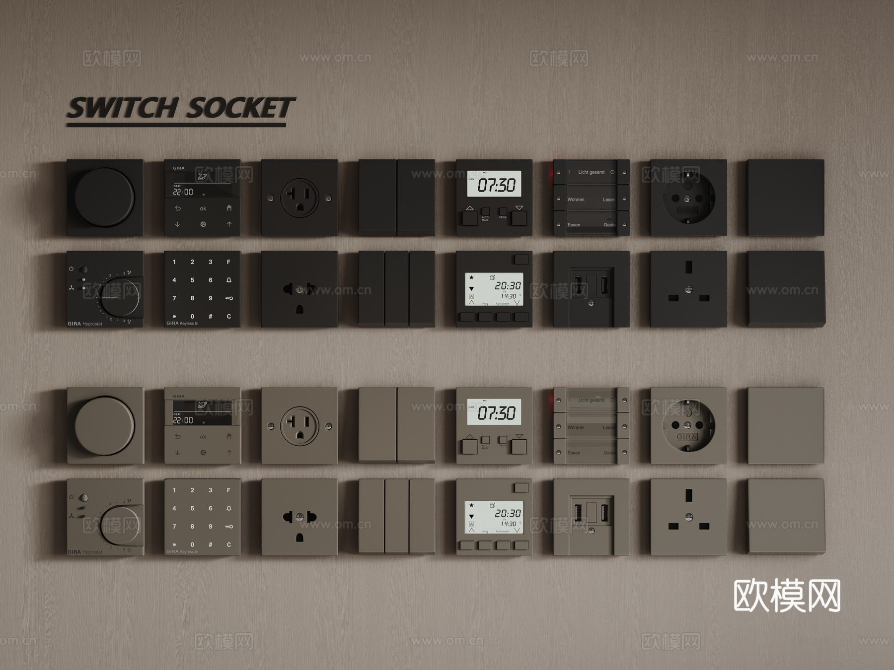 现代智能开关 开关门铃su模型